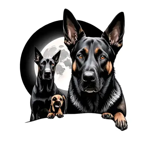Belgian Malinois Moonlight Background Protecting Family