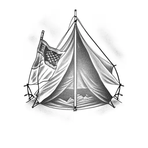 A Black And Grey Tattoo Of A Camping Tent With A Rebel Flag Flying Above It