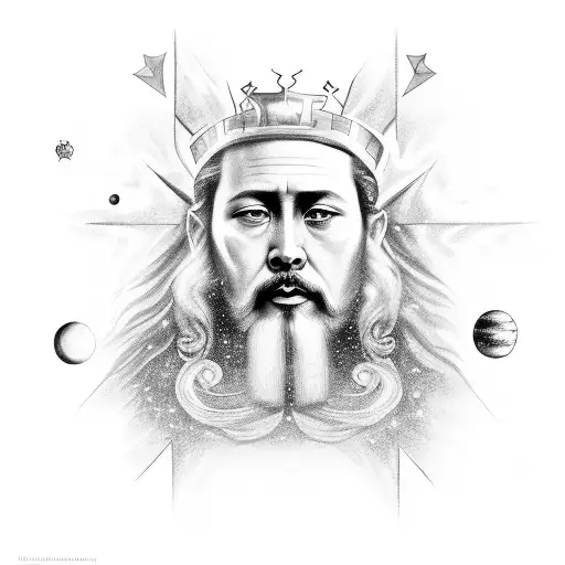 Create A Portrait Of A Historical King With A Celestial Background Filled With Stars And Planets