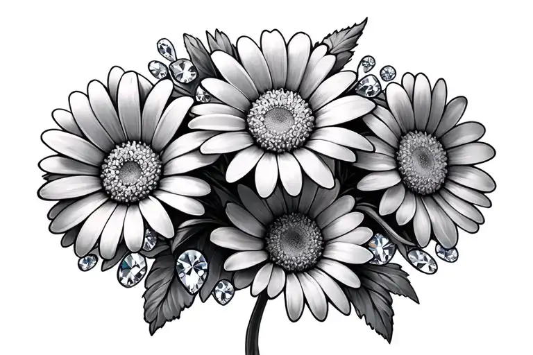 Daisy Flowers With Diamonds Around