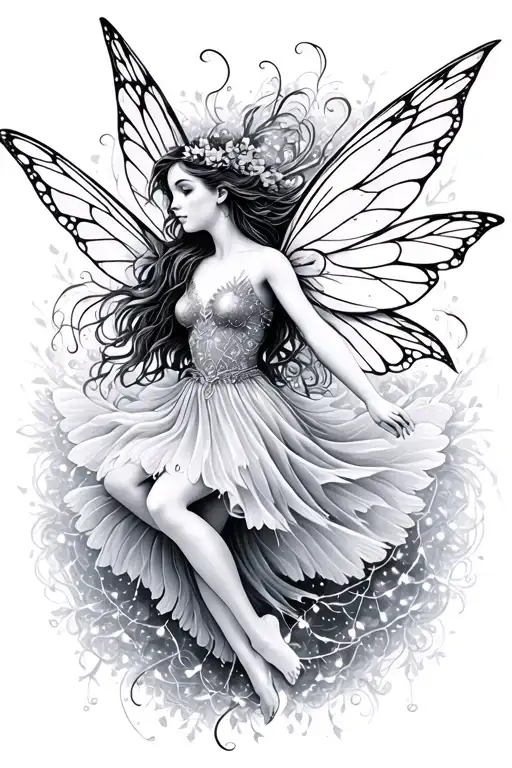 A Beautiful Fairy Flying With Fairy Lights Illuminating