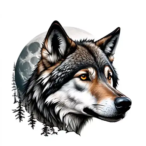 Realistic Wolf Moon And Forests