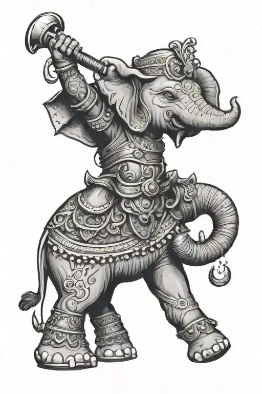 Queen Elephant Warrior With Trunk Up