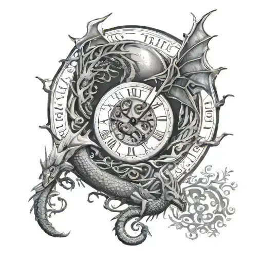 Dragon With Wings On The Tree Of Life Moon And Sun Clock