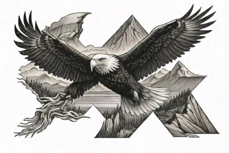 Mountains And Lake With Small Bald Eagle And 4 Letter B's Hidden