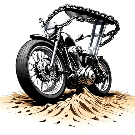 Motorbike Chain Going Into An Hourglass Crumbling Into Sand