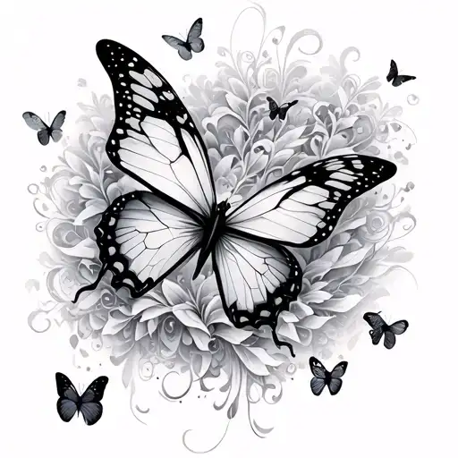 Stars Butterflies With Flowy Line