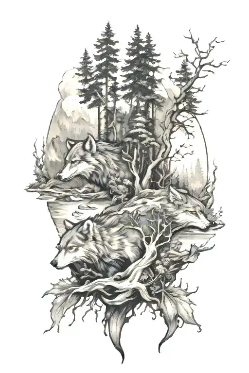Ocean Wolf Forest Scene