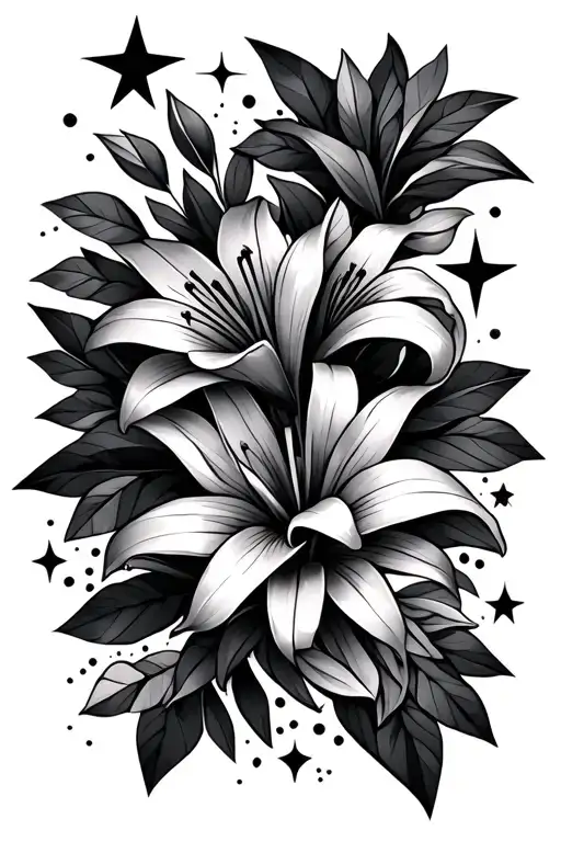 Geometric Princess Lily Flowers And Stars
