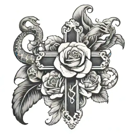 Cross With Snake And Roses Wrapped