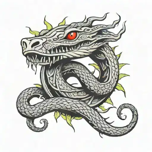 Black Serpent With Red Eyes Coiled Around A Tree