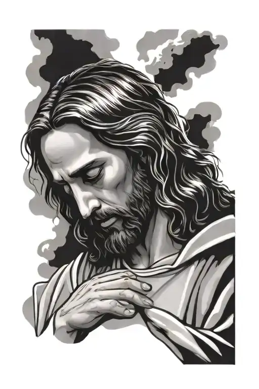 Jesus Praying Side Profile From Waist Up