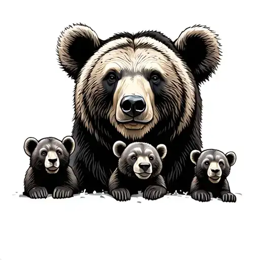 Bear And 4 Cubs Totem Tattoo Design