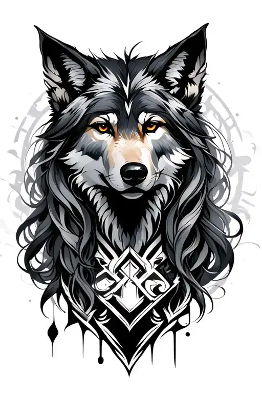 Female Wearing Wolf Head Surrounded