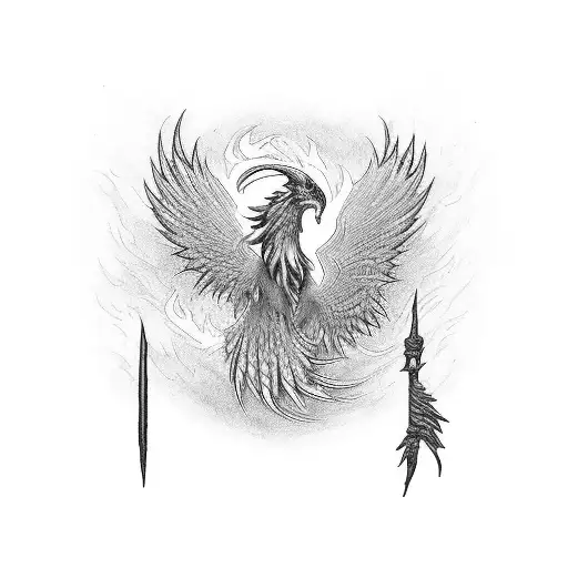 Phoenix On Fire With Long Tail