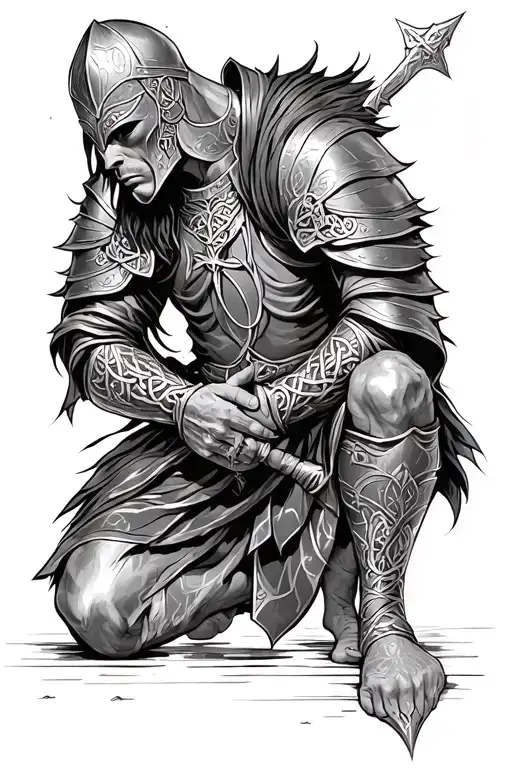 Celtic Knight Kneeling Praying