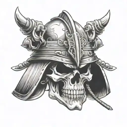 Skull Wearing Samurai Helmet