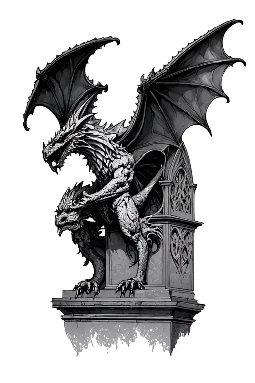 Gothic Architecture Patterns Into A Gargoyle With Stippling