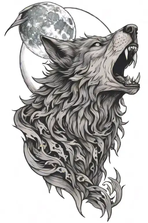 Demon Wolf Blue Eyes Howling At The Moon