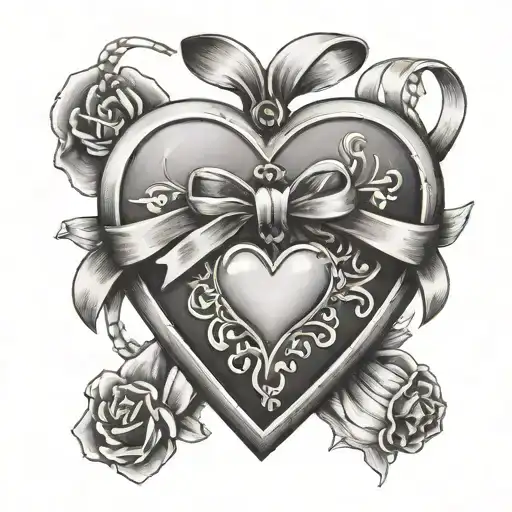 Heart Locket With A Ribbon On The Side And A Dog Paw In The Middle