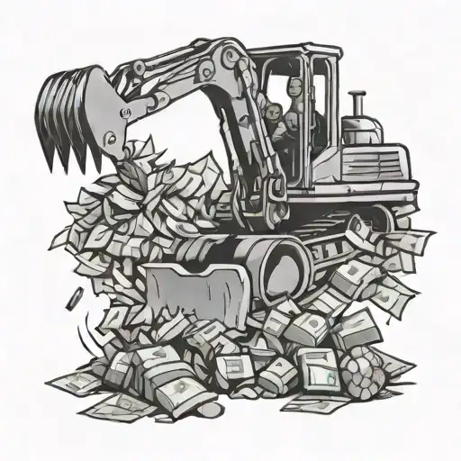 Digger Demolishing A Pile With Money Bag