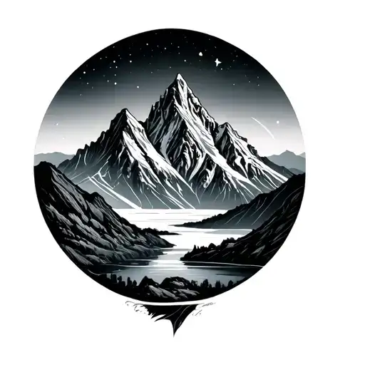 Mont Segla Mountain Tattoo In Minimalist Norway With Minimalist Aurore Borealis In Black And White
