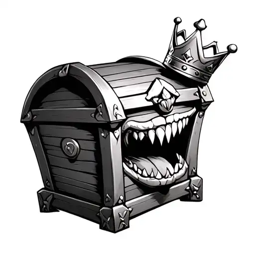 A Mimic Disguised As A Treasure Chest Wearing A Crown Showing Its Teeth And Tongue