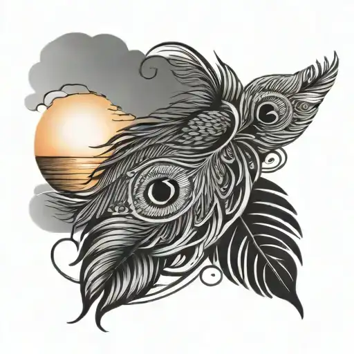 Sunset Tattoo With A Peacock Feather