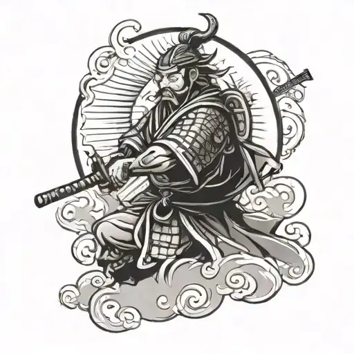 Sun And Moon Merging Together Praying Samurai