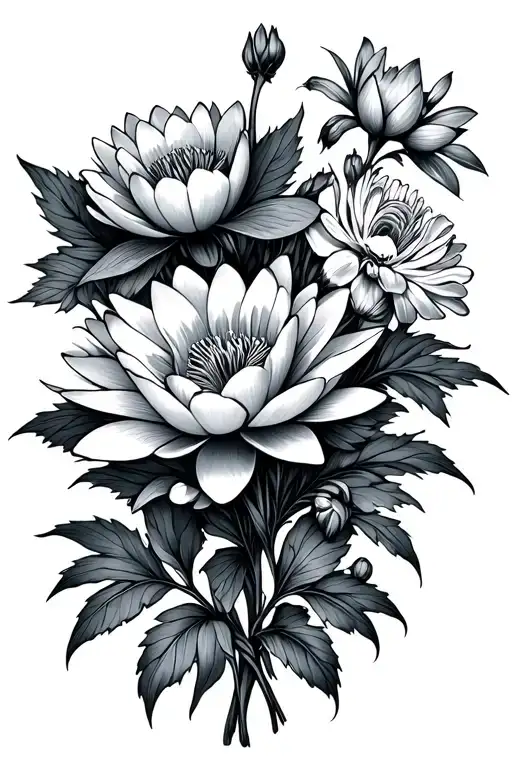 Bouquet Of Carnation Water Lily Honeysuckle And Larkspur Very Simple