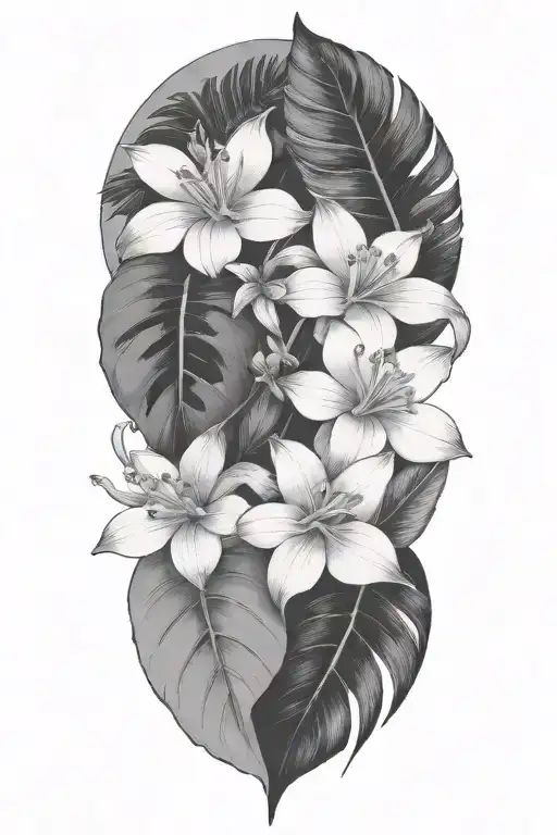 Tropical Leaves With Flowers An Frog