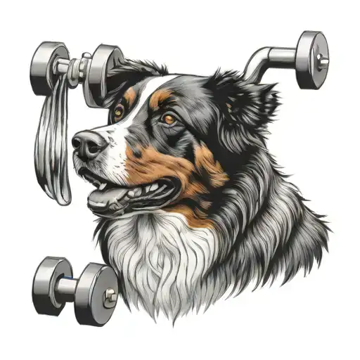 Black Trim Miniature Australian Shepherd With Dumbbells