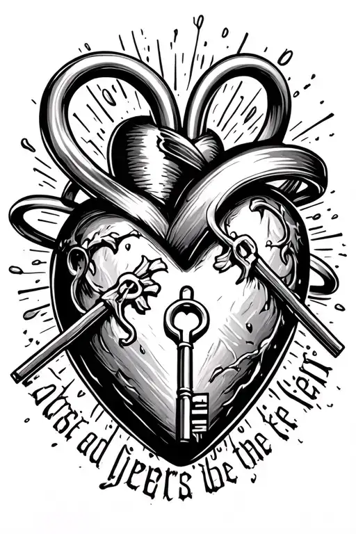 Locked Heart With A Key Inside With Rings Surrounded And Text Mat