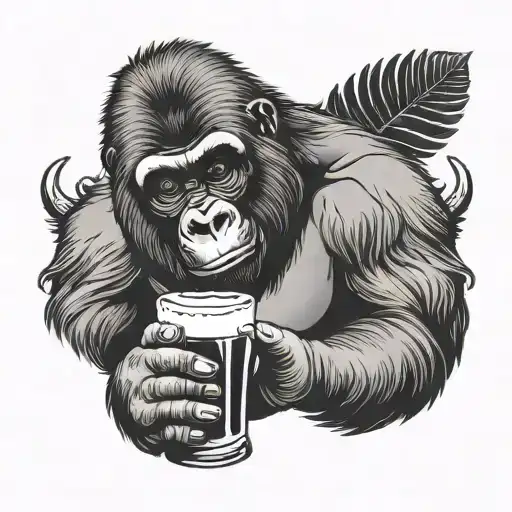 Mountain Gorilla Drinking A Beer
