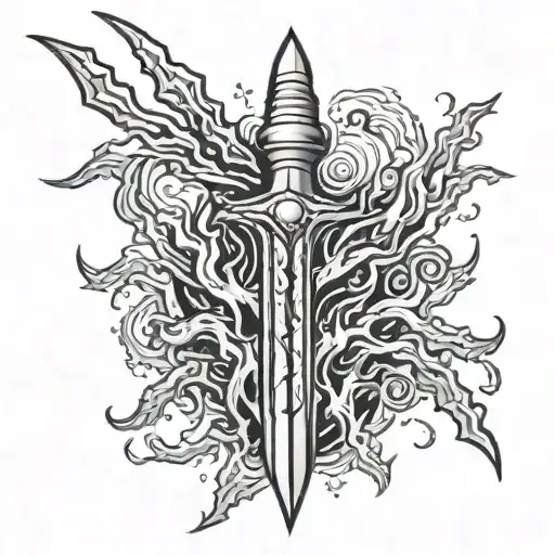 Trident On Fire With Lightning Striking