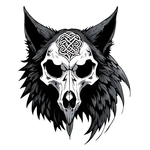 Celtic Wolf Raven Skull