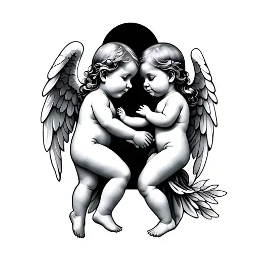 2 Baby Angel Holding Mother's Hand Holding