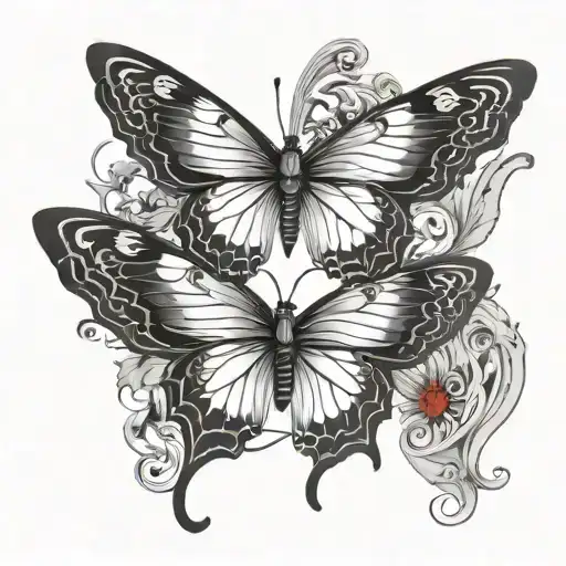 Half Red Angle Wings And Half Black Butterfly Wings