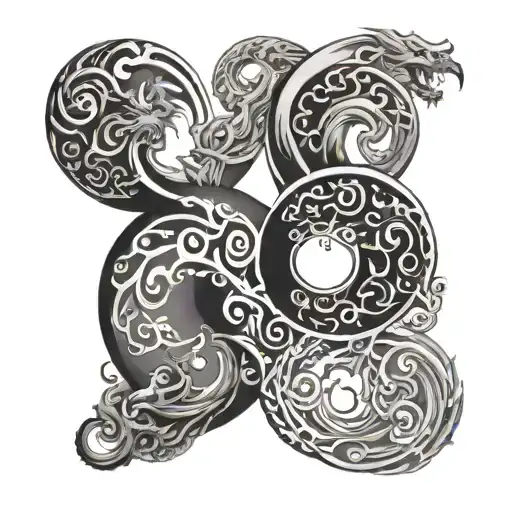 Drangons Ying Yang Symbol Intertwined