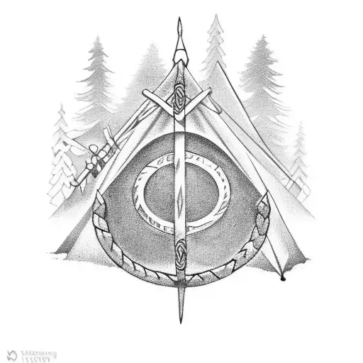 A Combination Of Celtic And Viking Symbols Forming A Unique Camping Scene In The Woods