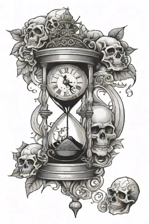 Hour Glass With Clock And Skulls