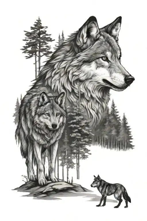 Wolf And His Pack With A Forest