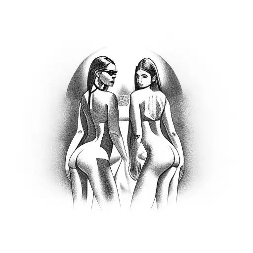Two Female Models With Large Butts And Standing Topless In Front Of The Bu