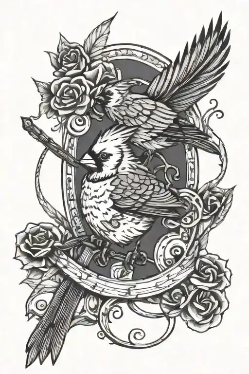 Cardinal Bird And Horseshoe And Music Note And Fishing Pole And Music Note And Poker Cards