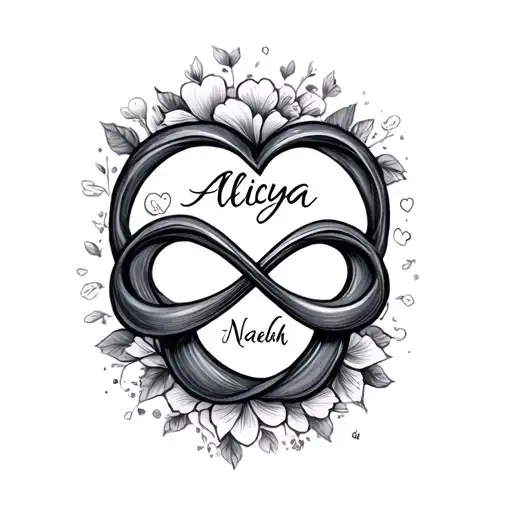 Infinity Symbol With Two Hearts And The Names Aliciya And Naelah
