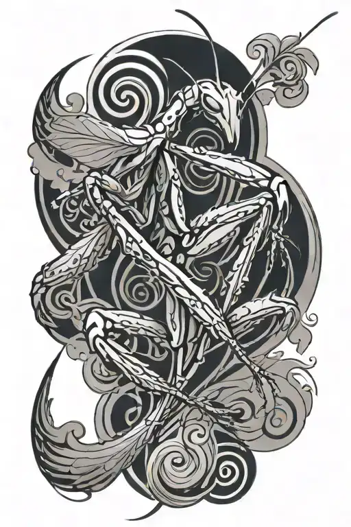 Mantis With Swirls And Brushstrokes And Lots Of Negative Space