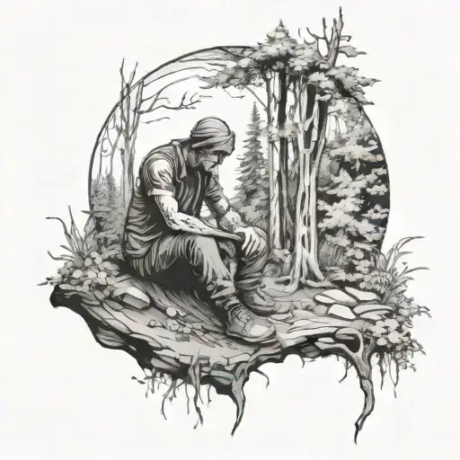 A Sad Figure Sitting In A Beautiful Forest Scene Reminiscing Over The Past