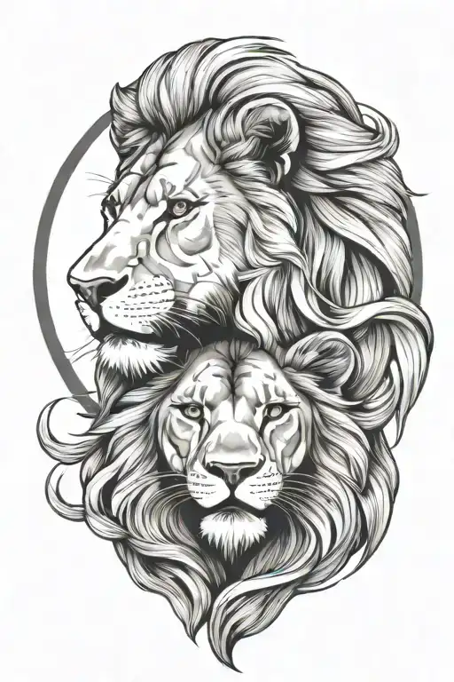 Lions Face In Half Lion Face