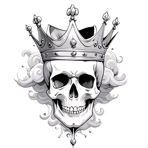Swirls Clouds And Skull Wearing A Crown