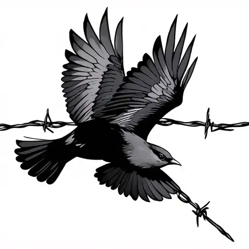 Bird Flying Free From Barbed Wire